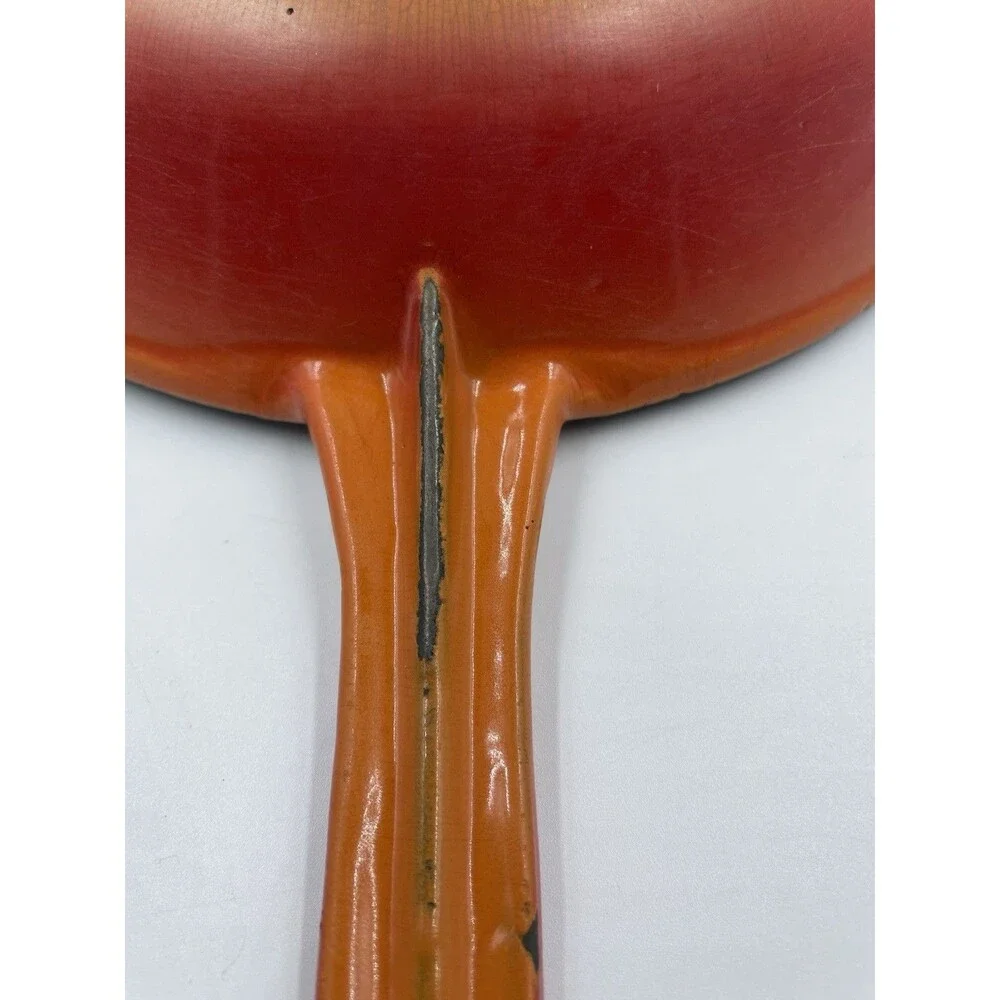Vintage Descoware Flame Orange 9” Cast Iron Enamel Fry Pan Belgium